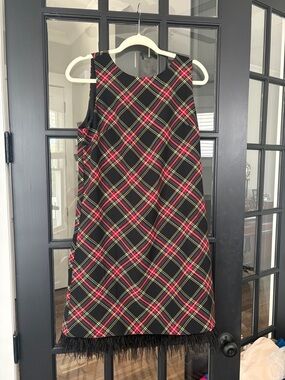 J. Crew Black Plaid Mini Dress with Red and Yellow Trim